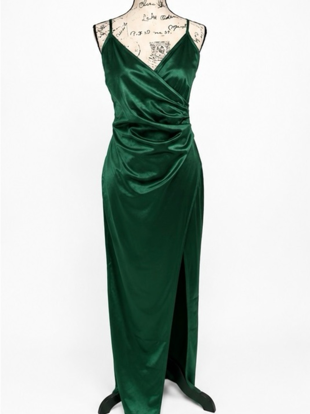 Emerald Satin Maxi Slip Dress with Side Slit